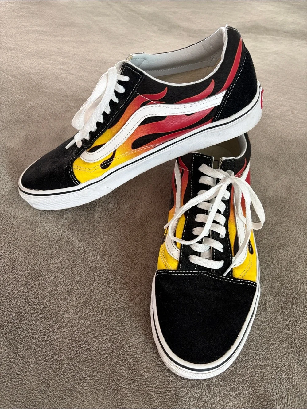 Vans Black Low-Top Sneakers with Yellow & Red Flame Detail! With box! 11